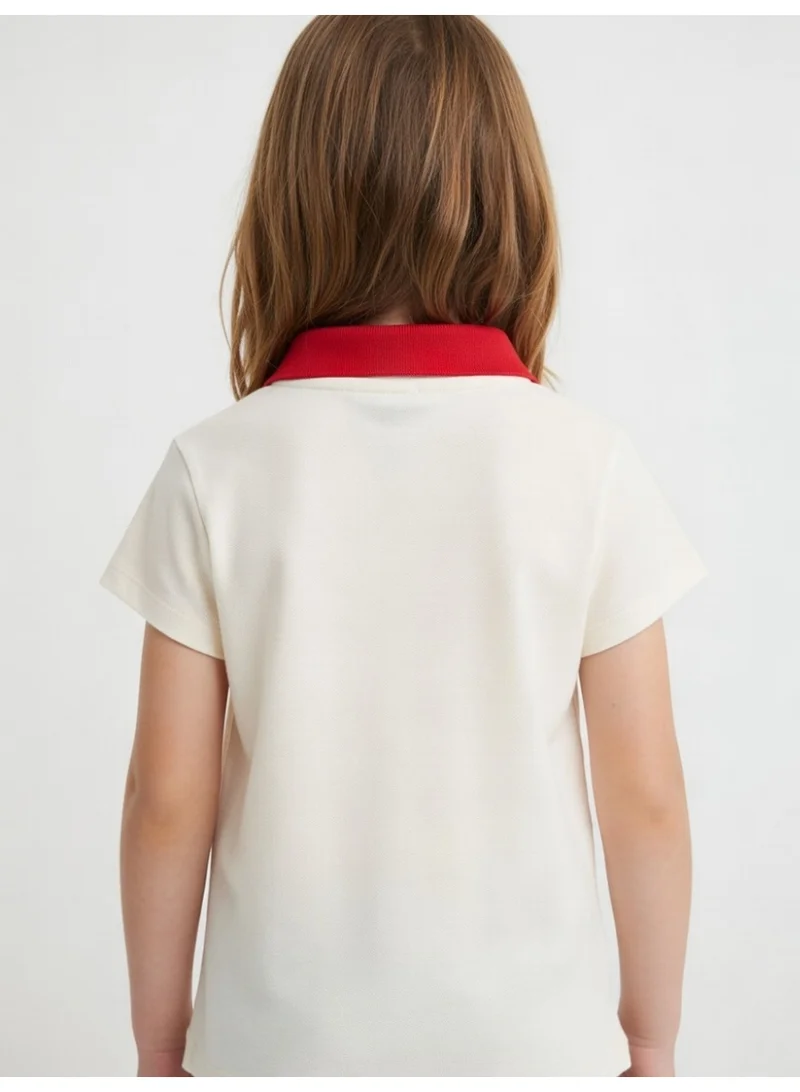 هالو كيتي هيلو كيتي | تي شيرت بولو للبنات | كريمي